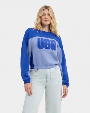 Ugg Aryia Cropped Pullover Blocked Women's Sweatshirt Blue | BXTOINJ-49