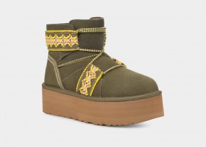 Ugg Classic Mini II Braid Women's Platform Boots Olive | GVYRXDQ-68