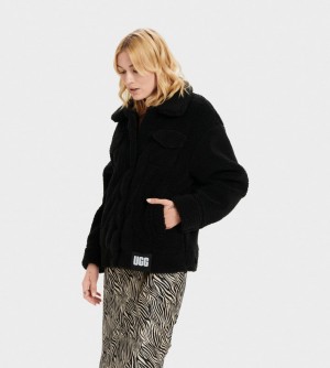 Ugg Frankie Sherpa Trucker Women's Jackets Black | ZEQJBWT-52