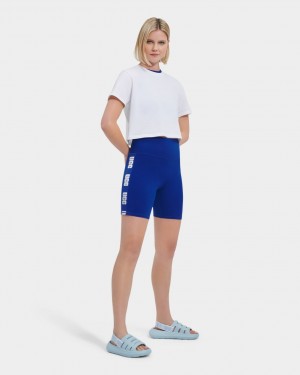 Ugg Hayleigh Logo Biker Women's Shorts Deep Blue | MISJAVE-19