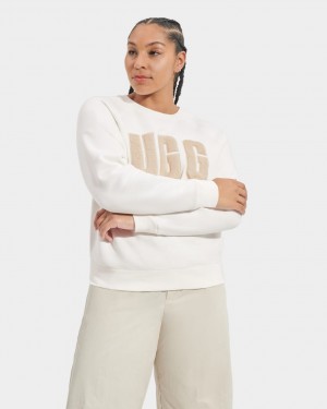 Ugg Madeline Fuzzy Logo Crewneck Women's Sweatshirt Brown | FSAJVKZ-56