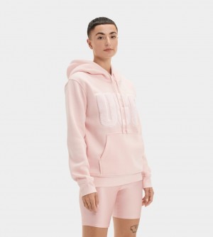 Ugg Rey Fuzzy Logo Women's Hoodie Pink | AOYVEBK-61