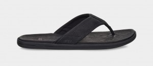 Ugg Seaside Leather Men's Slides Black | YRSIWUB-69