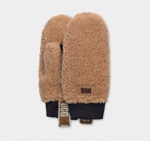 Ugg Sherpa Mitten W Logo Tape Women's Gloves Chocolate | BMKPLDX-51