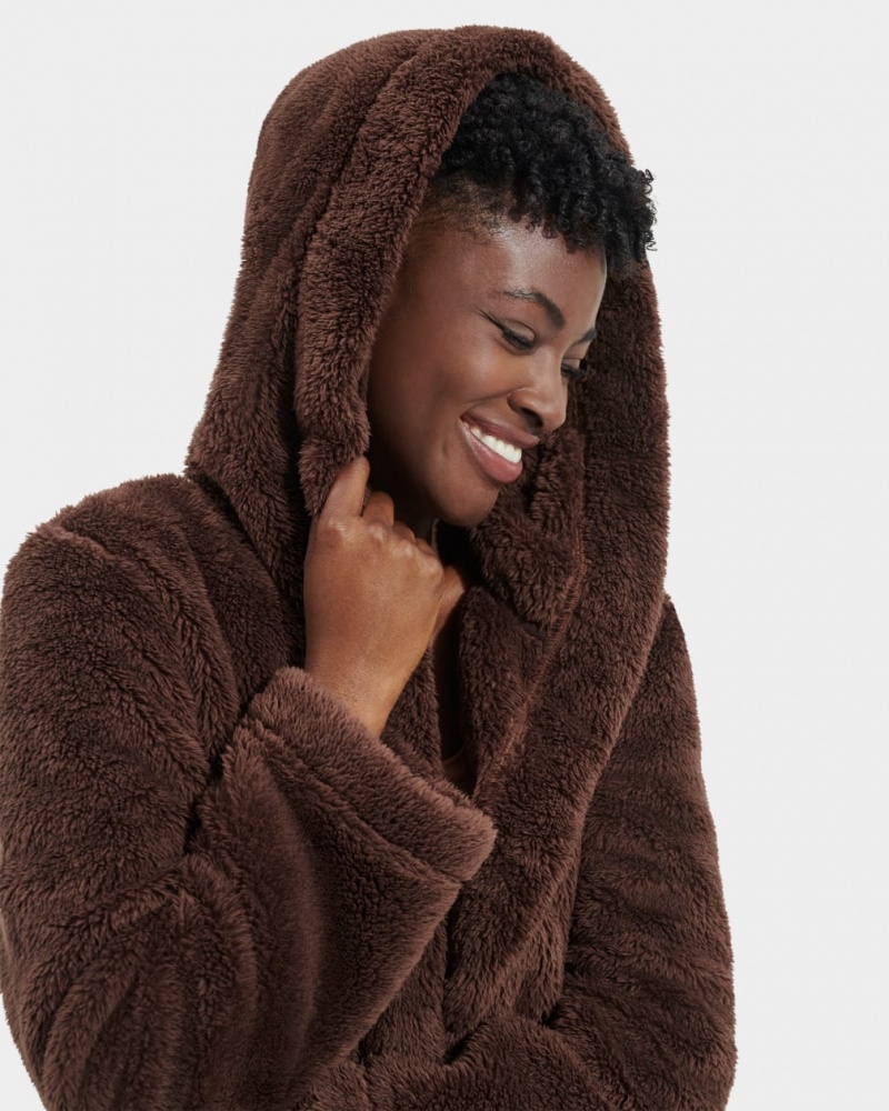 Ugg Aarti Plush Robe Women's Sleepwear Chocolate | NQGHTIX-08