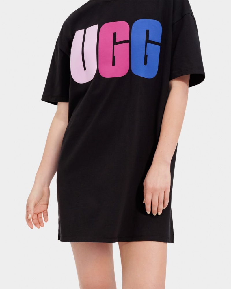 Ugg Alayah Logo T-Shirt Women's Dress Black | AHXBOKE-49