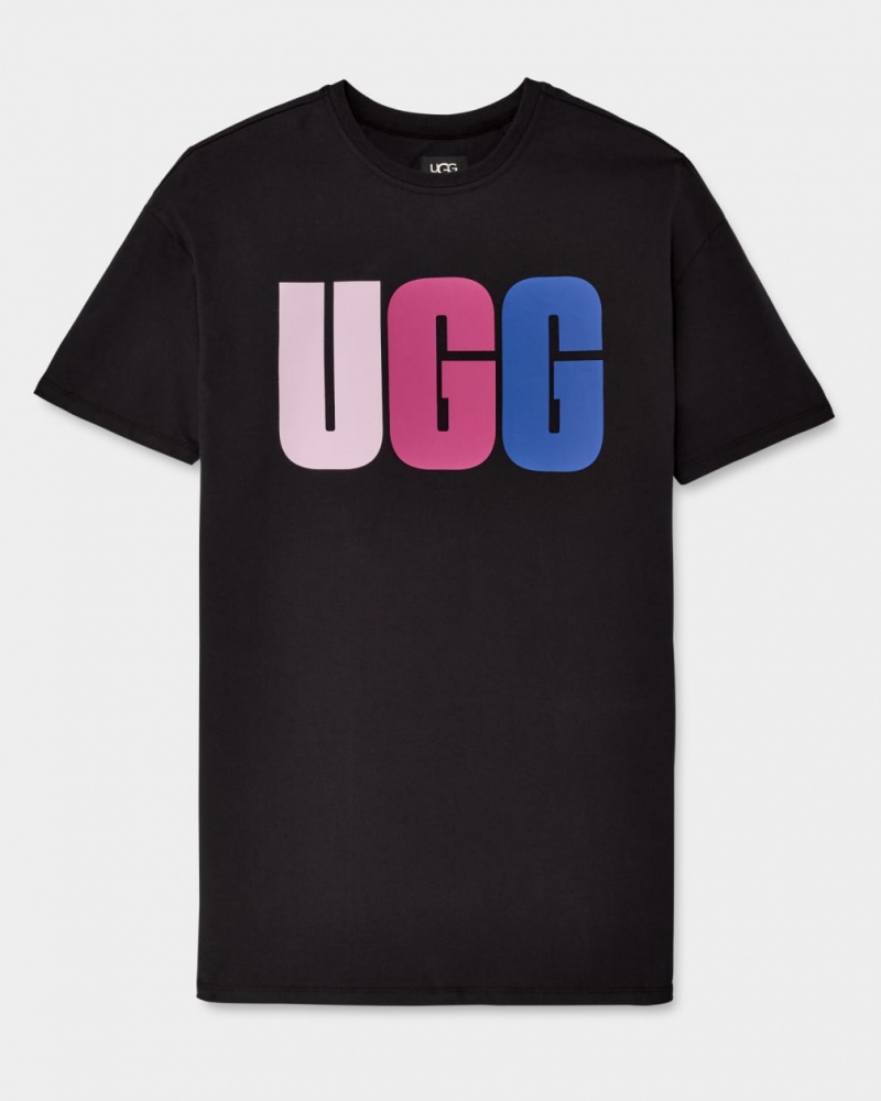 Ugg Alayah Logo T-Shirt Women's Dress Black | AHXBOKE-49