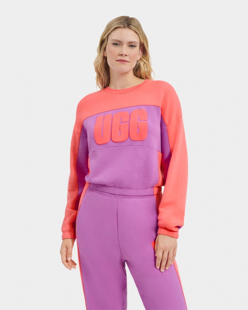 Ugg Aryia Cropped Pullover Blocked Women\'s Sweatshirt Coral | GSXLEID-02