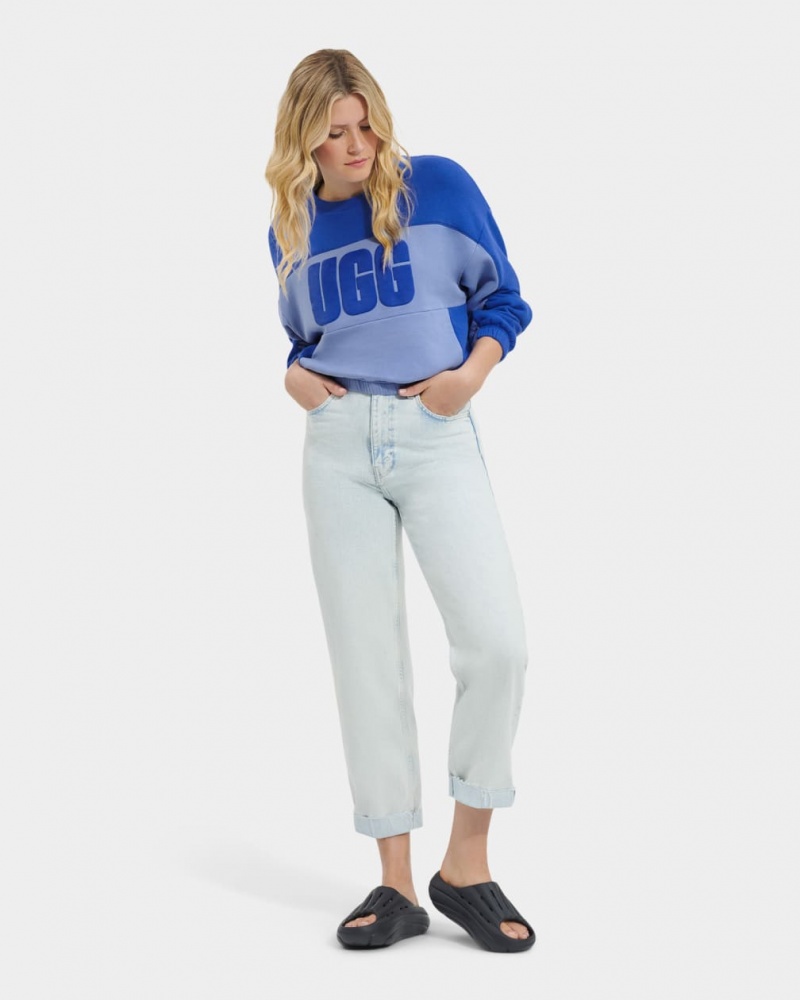 Ugg Aryia Cropped Pullover Blocked Women's Sweatshirt Blue | BXTOINJ-49