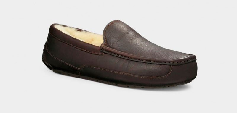 Ugg Ascot Leather Men\'s Moccasins Dark Brown | OLRHVWU-17