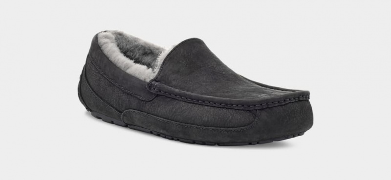 Ugg Ascot Matte Leather Men's Slippers Black | ZOEGXFJ-85