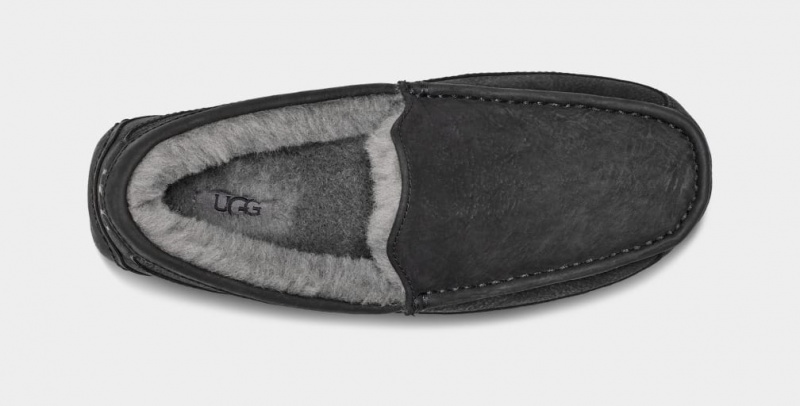 Ugg Ascot Matte Leather Men's Slippers Black | ZOEGXFJ-85