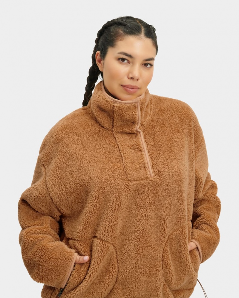 Ugg Atwell Sherpa Half Snap Pullover Women's Sweaters Brown | GMKQFPT-94