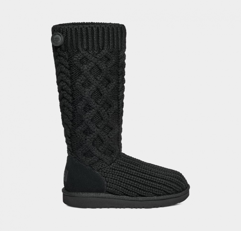 Ugg Classic Cardi Cabled Knit Kids\' Boots Black | BNDCFXT-51