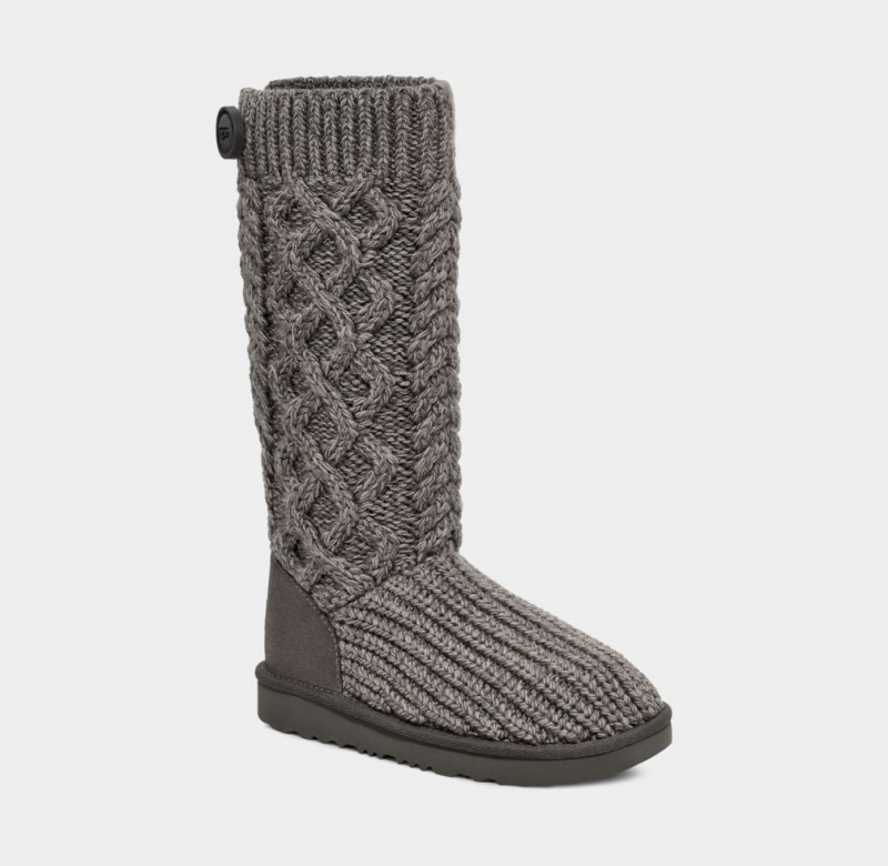 Ugg Classic Cardi Cabled Knit Kids' Boots Grey | RIZWNSQ-59