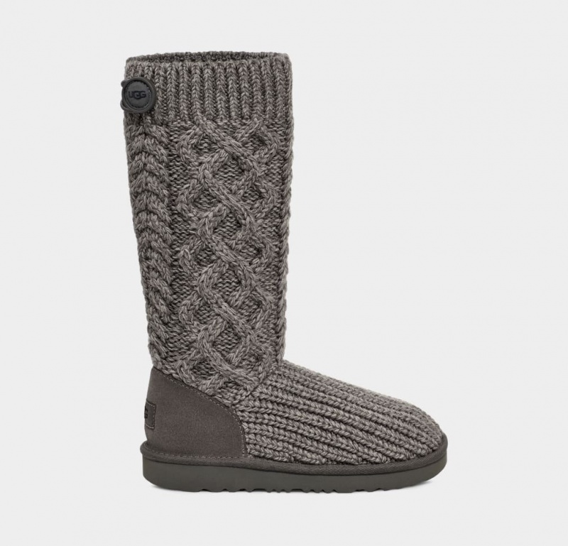 Ugg Classic Cardi Cabled Knit Kids\' Boots Grey | RIZWNSQ-59