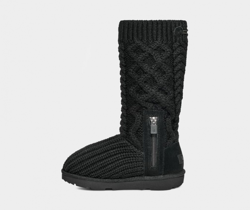 Ugg Classic Cardi Cabled Knit Kids' Boots Black | WZGVKBE-13