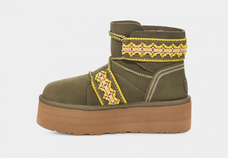 Ugg Classic Mini II Braid Women's Platform Boots Olive | GVYRXDQ-68