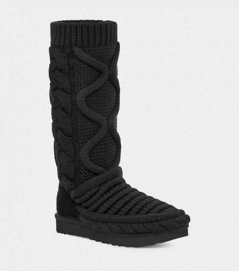 Ugg Classic Tall Chunky Knit Women's Boots Black | OZRKGCQ-39