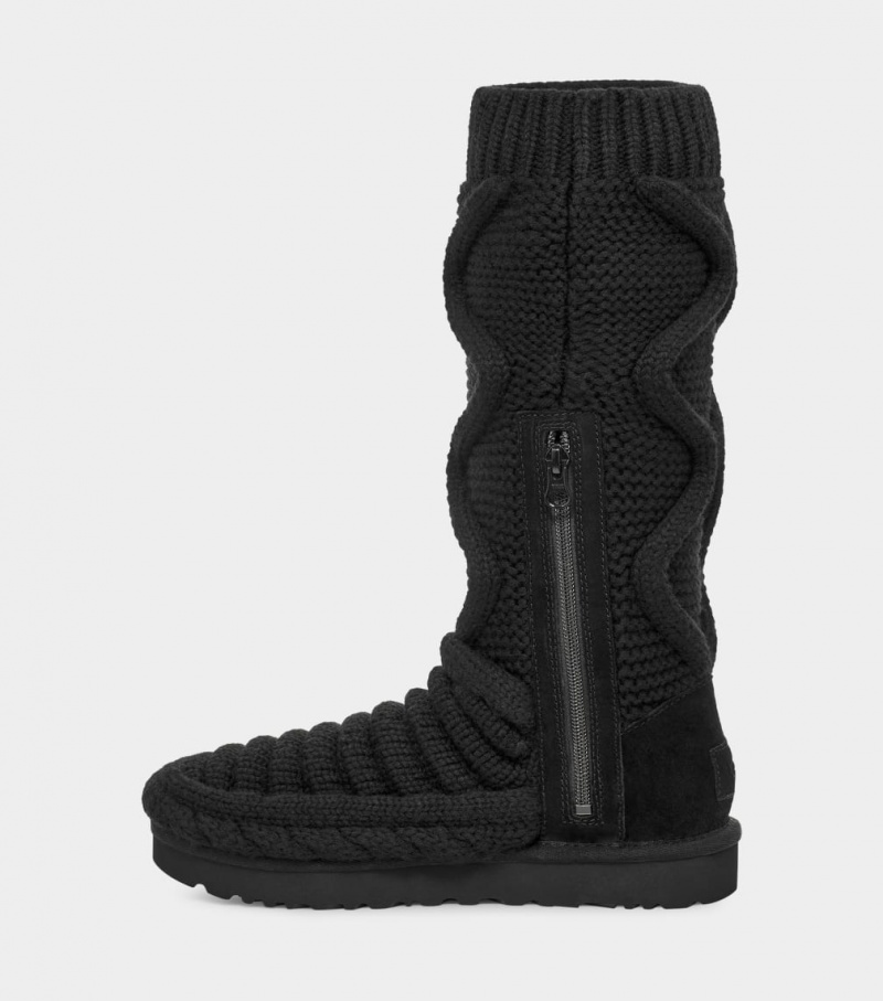 Ugg Classic Tall Chunky Knit Women's Boots Black | OZRKGCQ-39