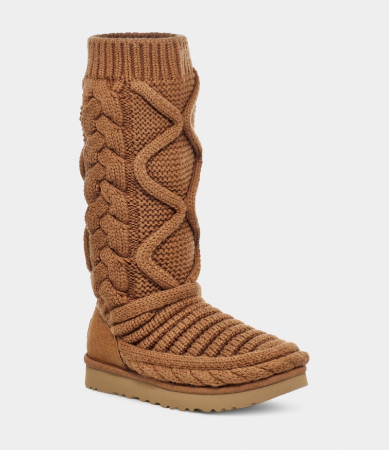 Ugg Classic Tall Chunky Knit Women's Boots Brown | GLAJRQX-15