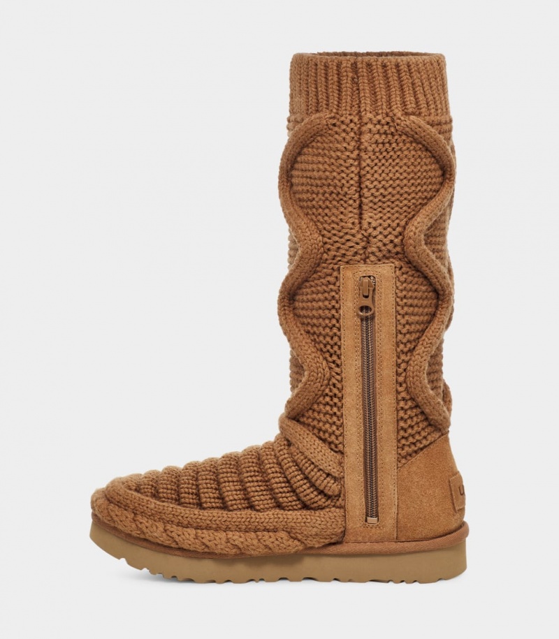 Ugg Classic Tall Chunky Knit Women's Boots Brown | GLAJRQX-15