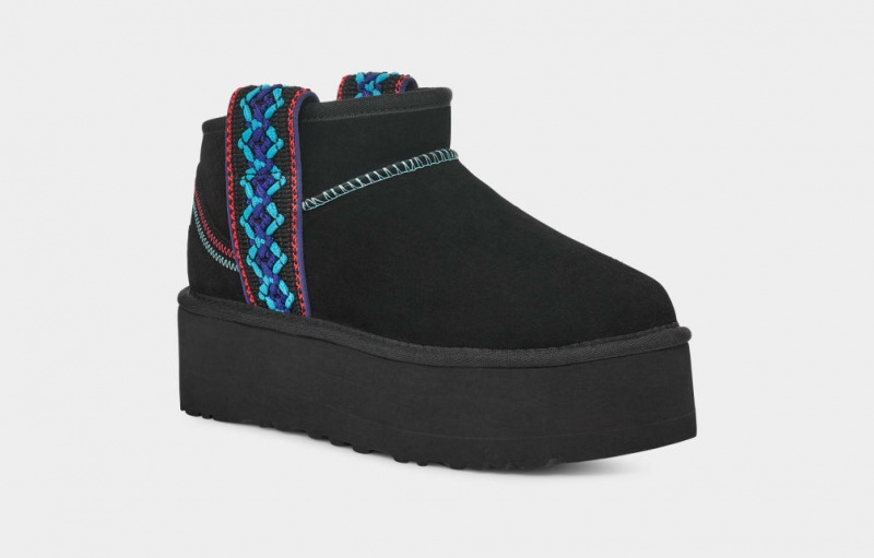 Ugg Classic Ultra Mini Braid Women's Platform Boots Black | KSJGTLD-65