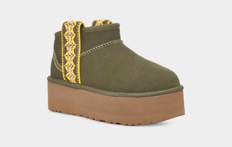 Ugg Classic Ultra Mini Braid Women's Platform Boots Olive | SKJUGDX-16