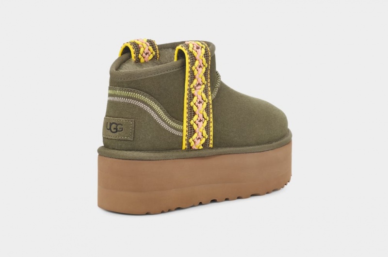 Ugg Classic Ultra Mini Braid Women's Platform Boots Olive | SKJUGDX-16