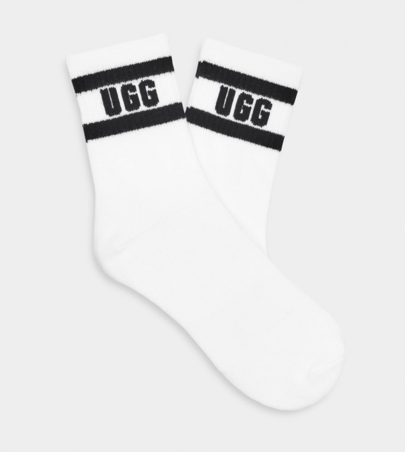 Ugg Dierson Logo Quarter Women\'s Socks White / Black | WMKQNFD-69