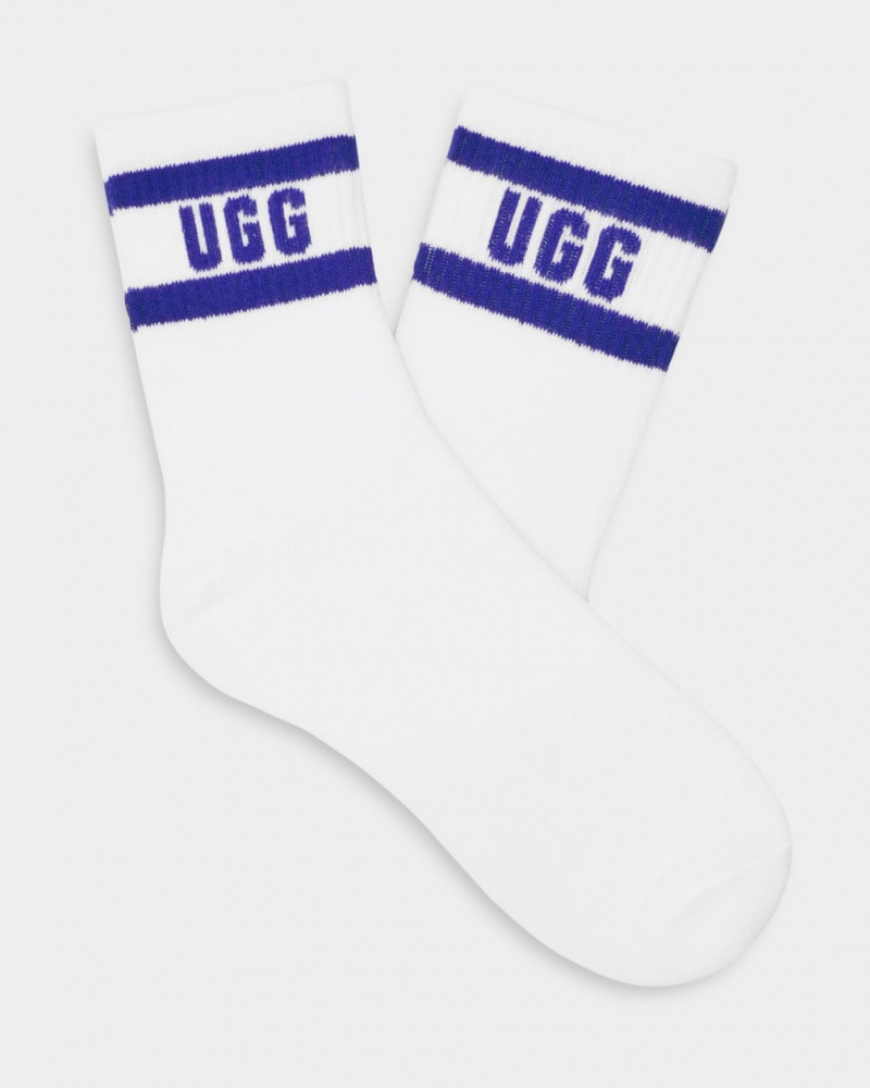 Ugg Dierson Logo Quarter Women\'s Socks White / Deep Blue | NZMVJLB-16