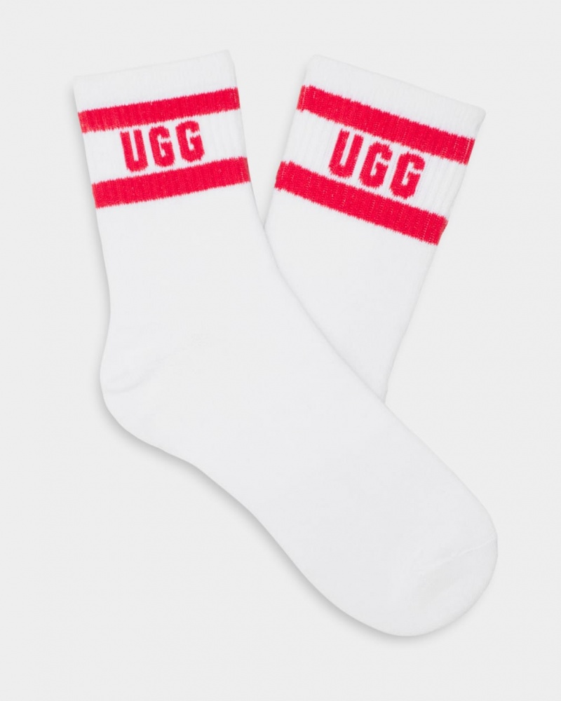 Ugg Dierson Logo Quarter Women\'s Socks White / Pink | SPJICXG-31