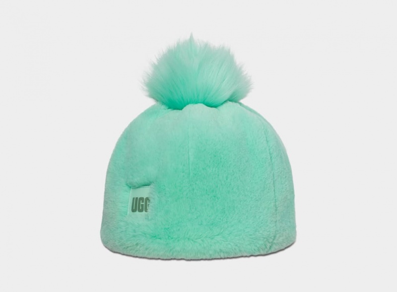 Ugg Faux Fur W Pom Women's Beanie Turquoise | APLIGQF-34