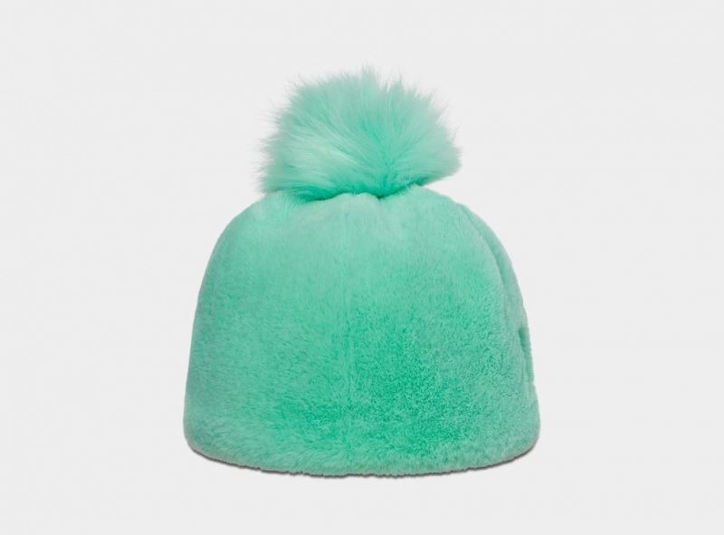 Ugg Faux Fur W Pom Women\'s Beanie Turquoise | APLIGQF-34