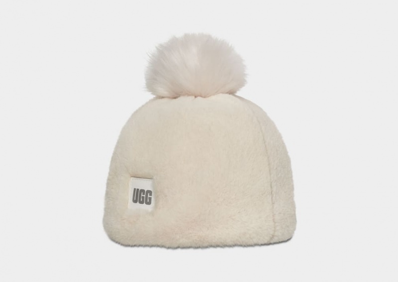 Ugg Faux Fur W Pom Women's Beanie White | UIFQXED-35