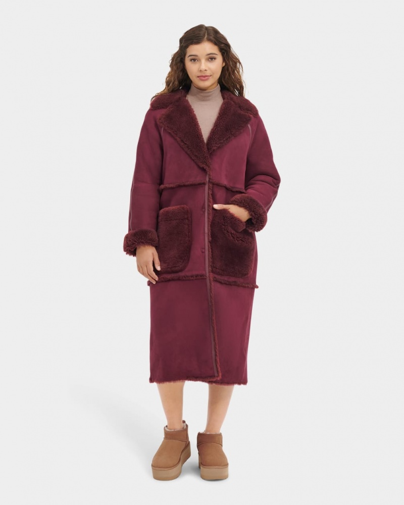 Ugg Fayre Twinface Sheepskin Women\'s Coats Burgundy | SJKUXCM-97