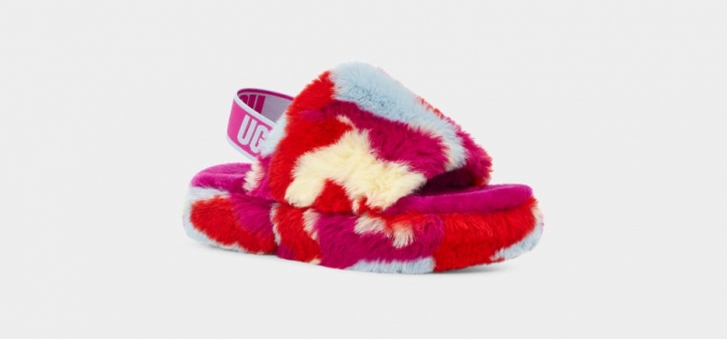 Ugg Fluff Yeah Camopop Kids' Slippers Red | KJOGHZR-18