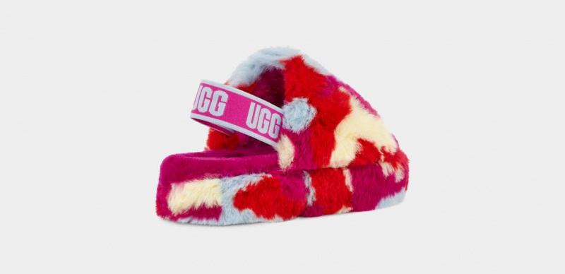 Ugg Fluff Yeah Camopop Kids' Slippers Red | KJOGHZR-18