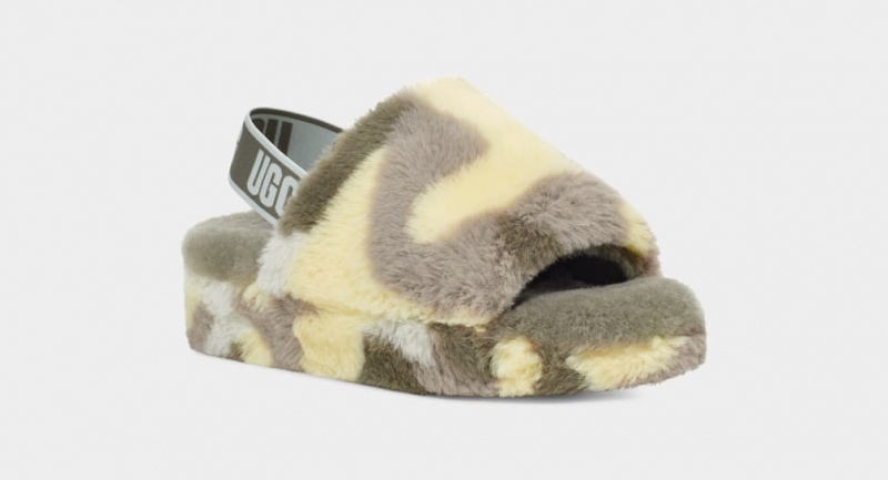 Ugg Fluff Yeah Camopop Women's Slippers Green | FSXLOZN-82