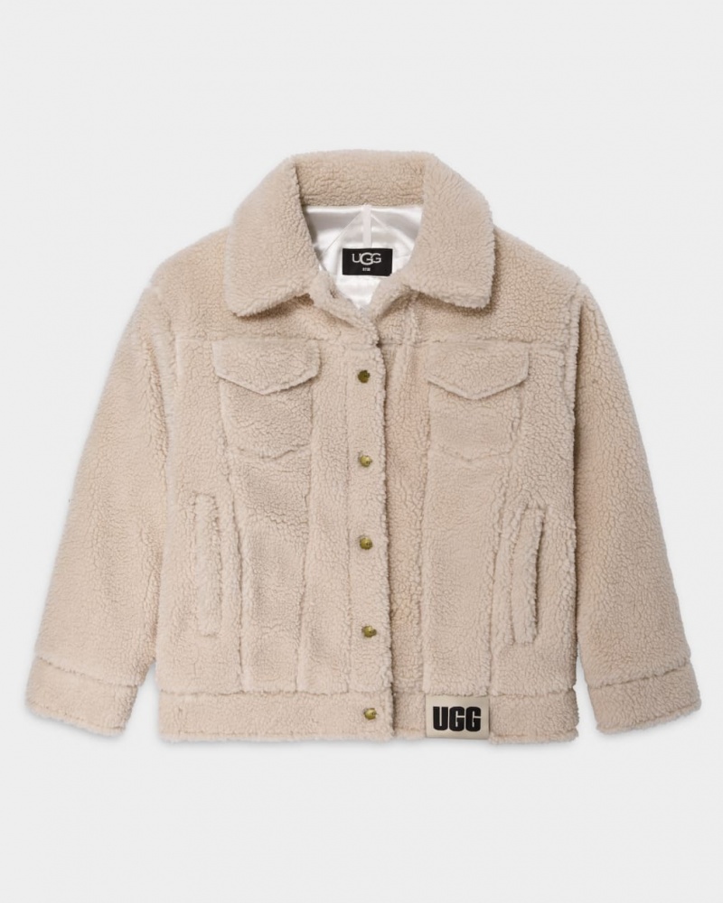 Ugg Frankie Sherpa Trucker Women's Jackets Beige | KEZVFHQ-97