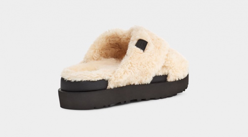 Ugg Fuzz Sugar Cross Women's Slides Beige / Black | CHEXTFP-20