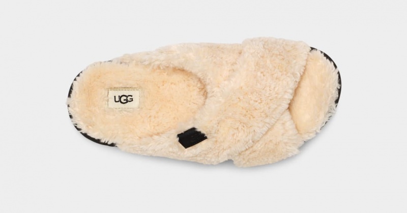 Ugg Fuzz Sugar Cross Women's Slides Beige / Black | CHEXTFP-20