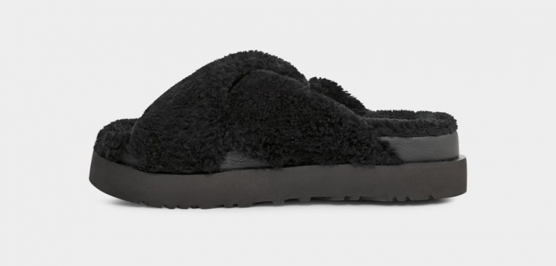 Ugg Fuzz Sugar Cross Women's Slides Black | COSURLQ-72