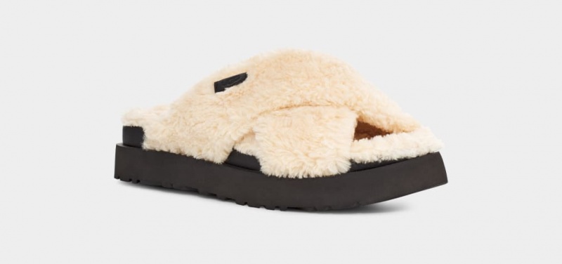 Ugg Fuzz Sugar Cross Women's Slippers Beige / Black | RCEODGF-23