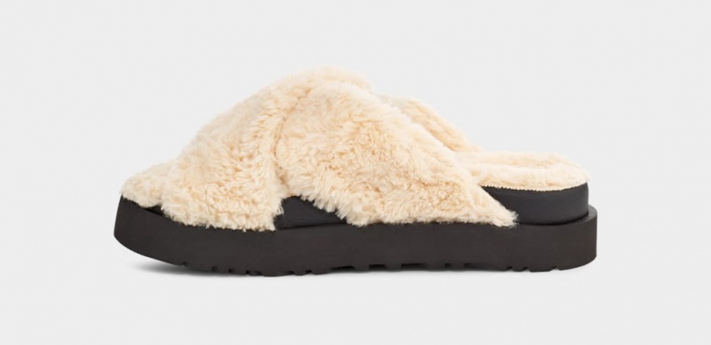 Ugg Fuzz Sugar Cross Women's Slippers Beige / Black | RCEODGF-23