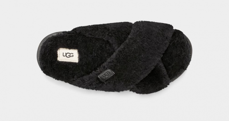 Ugg Fuzz Sugar Cross Women's Slippers Black | VBGKNOX-90