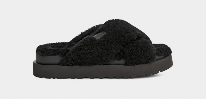 Ugg Fuzz Sugar Cross Women\'s Slippers Black | VBGKNOX-90