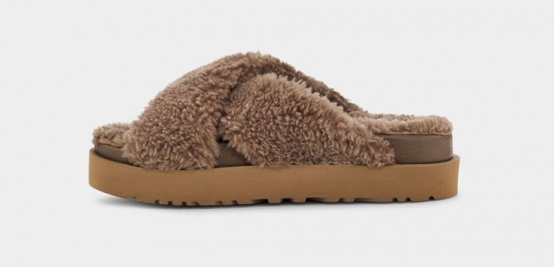 Ugg Fuzz Sugar Cross Women's Slippers Dark Grey | ROQJVEG-20