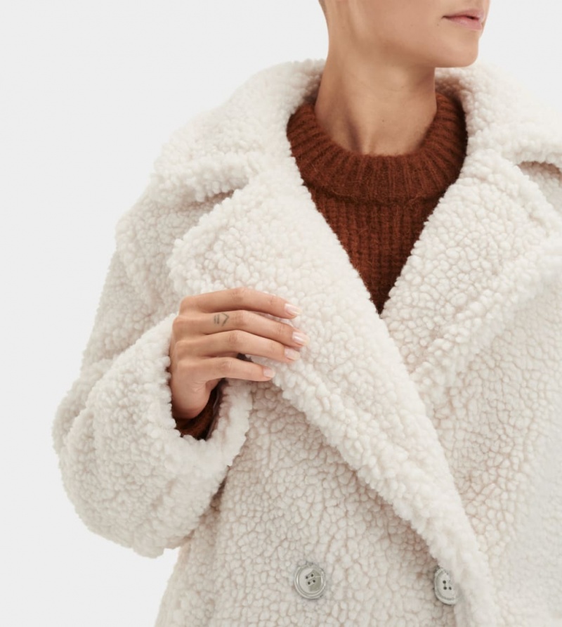 Ugg Gertrude Long Teddy Women's Coats White | LVFIMHU-52