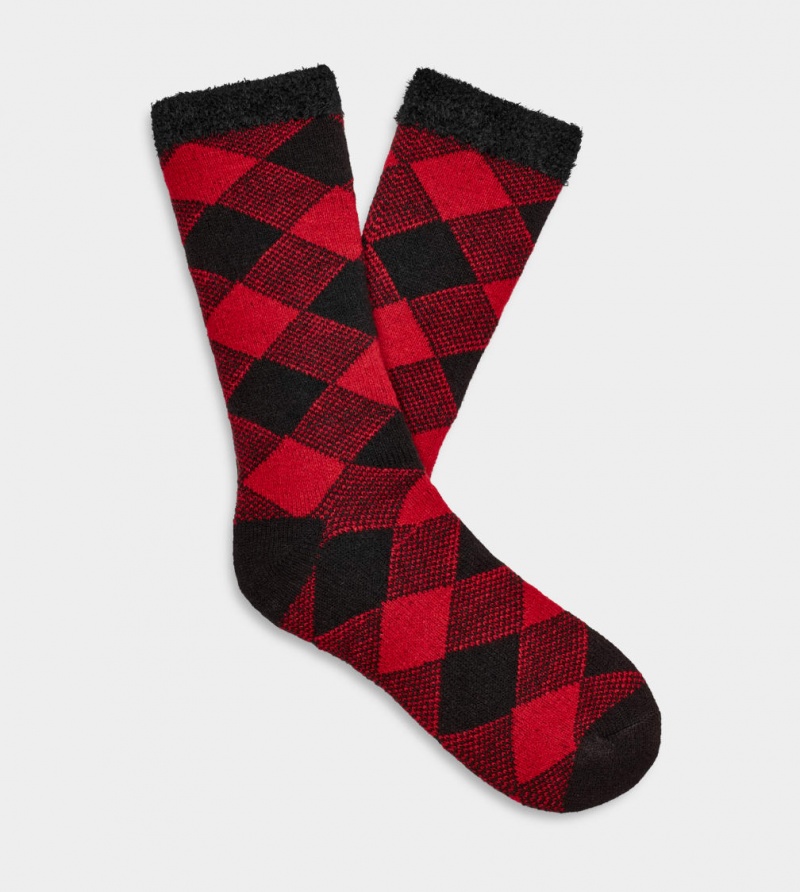 Ugg Grady Fleece Lined Crew Men\'s Socks Red / Black | HLVNFYO-28